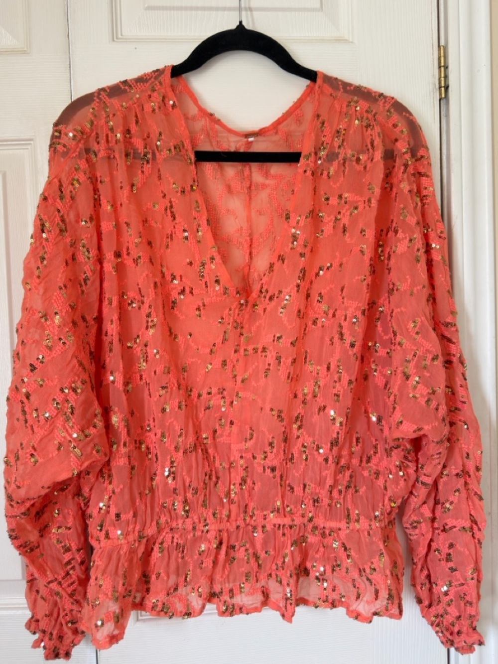 Free People Coral Sequin V-Neck  Blouse - Picture 3 of 5